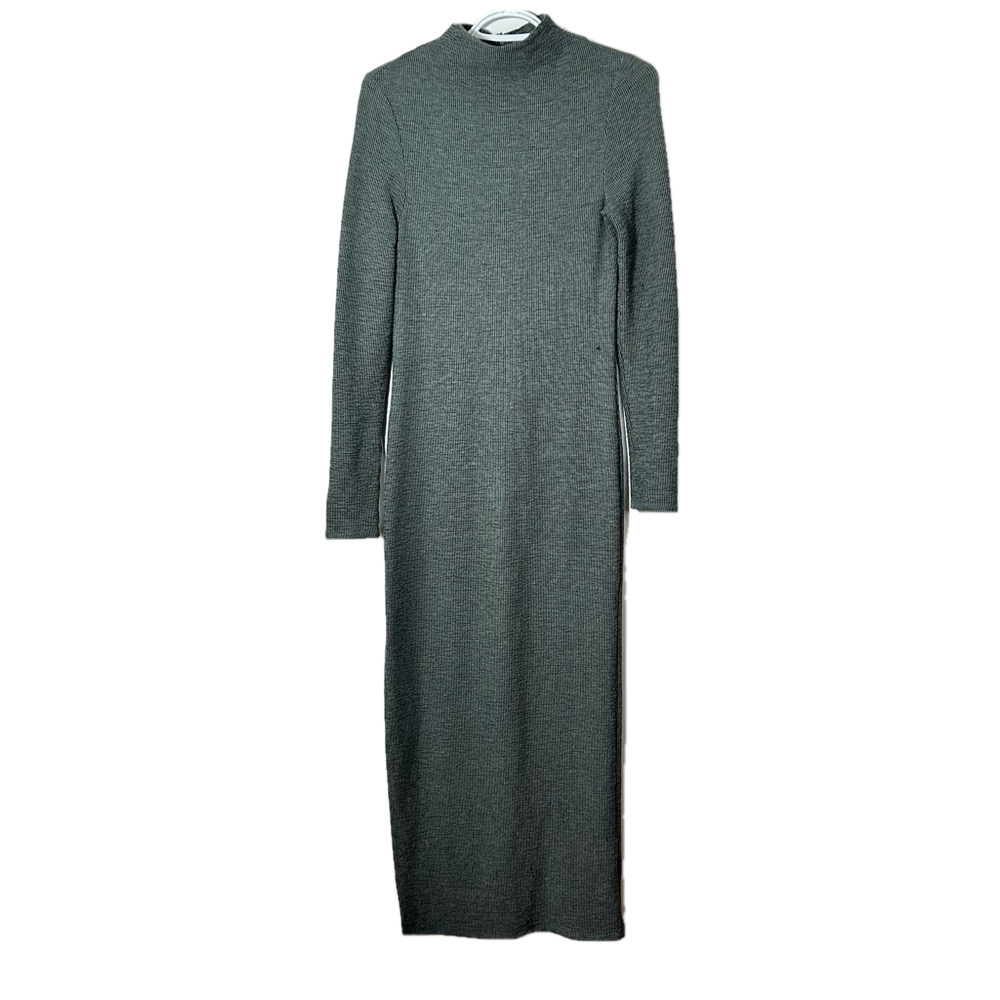 French Connection 1/4 Zip Moss Ribbed Knit Maxi Dress Long Sleeve 6 Minimalist